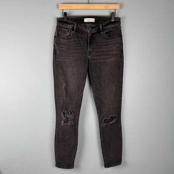 Abercrombie & Fitch Womens 28 / 6 R Super Skinny Ankle Mid Rise Black Wash Jeans - Picture 1 of 3